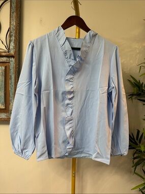 Sky Blue Ruffle-Front Blouse NEW S